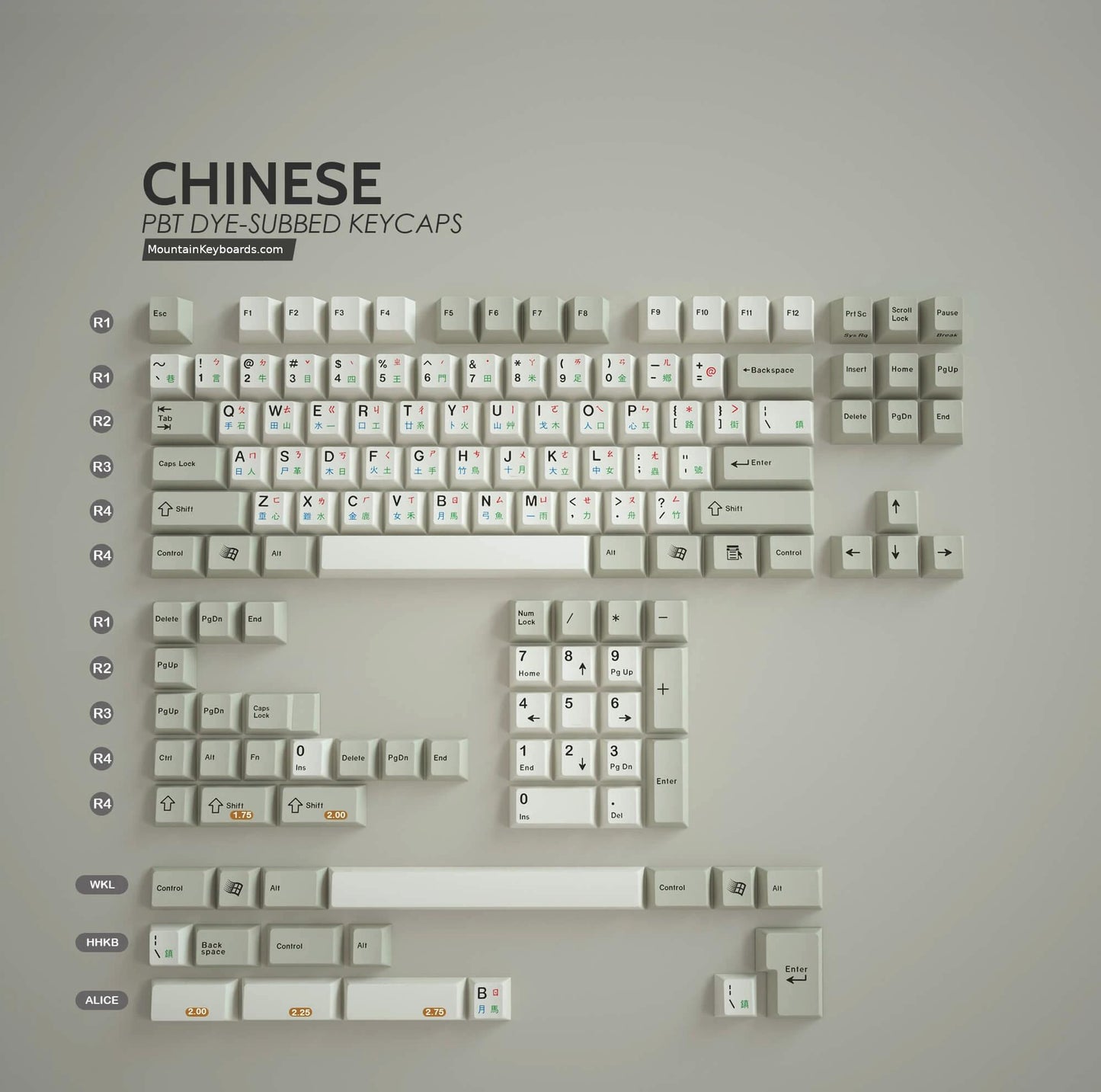 Beige PBT Dyesub Keycaps (Chinese Sublegends) - XMI/XIAMI